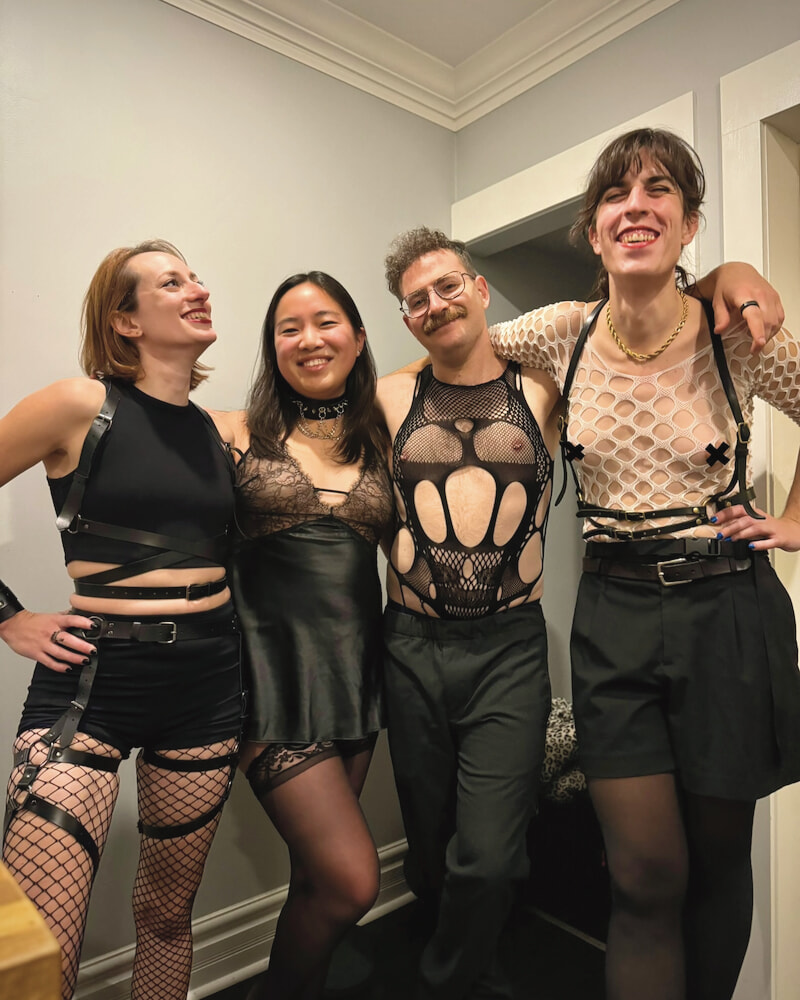 A picture of me and my friends, dressed to go out dancing. Everyone is dressed sexily.