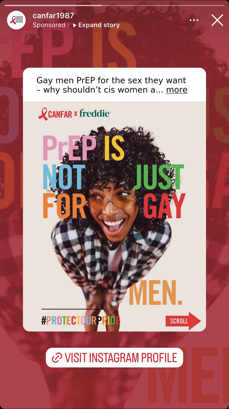 An advertisement for PrEP. The copy reads: PrEP isn't just for gay men