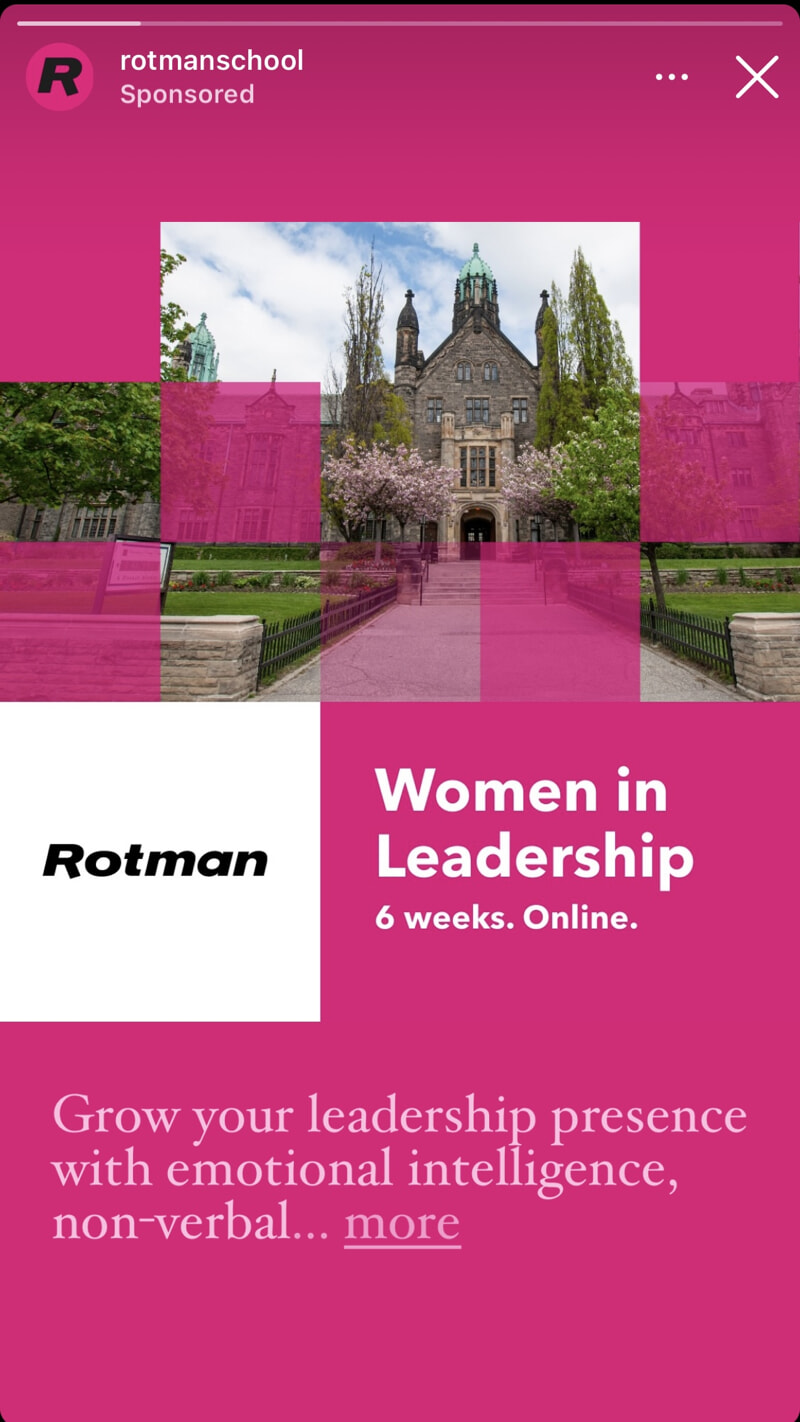 An advertisement for the Rotman School's Women in Leadership program.